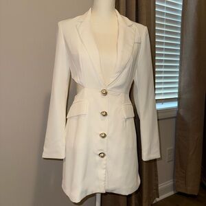 White Blazer Dress with Gold Buttons/Cut Out